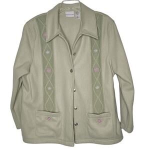 Alfred Dunner Wool Blend Lightweight Jacket XL Green Embroidery Long Sleeve